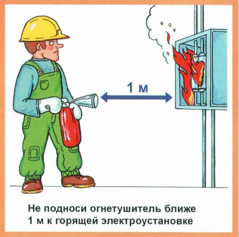 Расстояние от огнетушителя до электрооборудования при тушении пожара.
